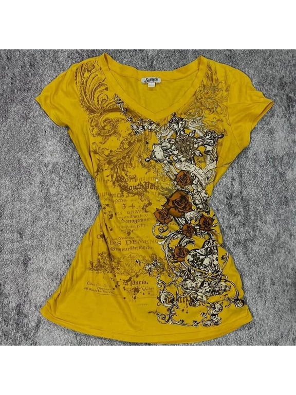 Womens Grunge T Shirts Emo Clothes Girls Vintage Graphic Tee Y2k 2000s Goth Top Mcbling Short Sleeve Streetwear