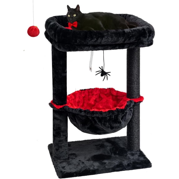 Gothic Tree with Coffin Bed for Indoor Cats, Activity Tower with for Kittens, Condo Furniture with Basket & Spider Ball for Play Rest