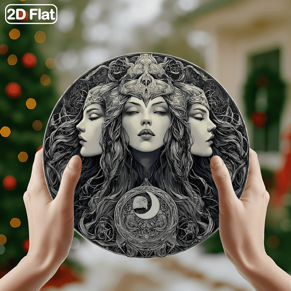 Gothic Triple Goddess Moon Occult Decor Sign, 1pc, 8" Round Aluminum Wall Art Metal Signs, Wall Decor For Kitchen, Door, Office, Bedroom Decor, Best Gift For Room, Home, Bathroom Decor, 2D Flat
