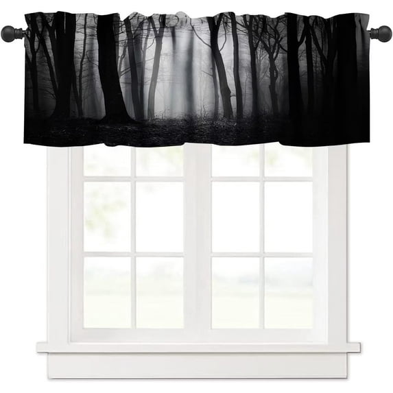 Gothic Valance Curtain Dark Forest Trees Foggy Mysterious Nature Rod Pocket Valance Window Treatments 1 Panel Short Curtains for Kitchen Farmhouse Living Room Bedroom Decor 54 x 18 in