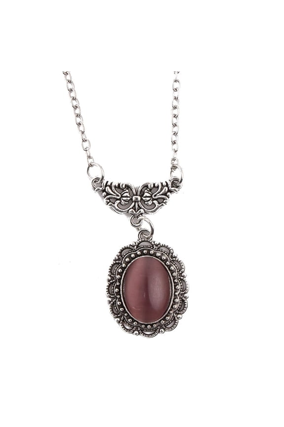 Gothic Vampire-Bat Necklace Purple Crystal Oval Pendant Lace Edge Charm Choker Clavicle Chain for Women Elegant Jewelry