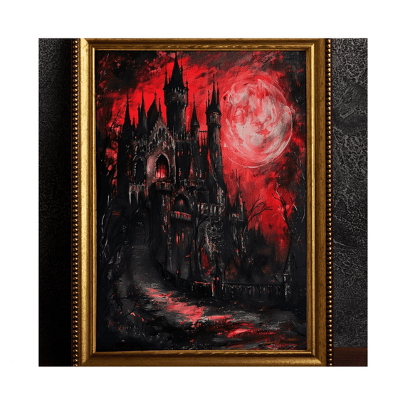 Gothic Vampire Castle by the Blood Moon Vintage Poster Art Poster Print Dark Academia Painting Gothic Home Decor Gift.
