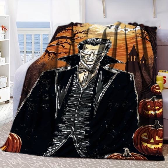 Gothic Vampire Dracula Castle Print Blanket - Soft Flannel -Season Bedding, & dult Room Decor, Halloween & Christmas Gift, Dark Brown & Black, Ghost Blanket