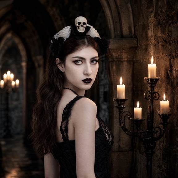 Gothic Vampire Headwear, Spooky Halloween Decorations Wearable Headpiece, Halloween Party Goth Rose Band, Skeleton Skull Halloween Decor Accessory, 8 Inch Non-Slip Thick Black
