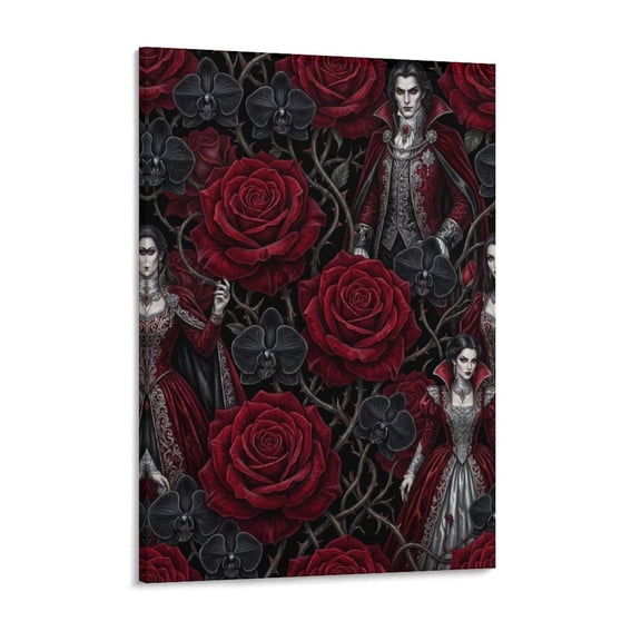 Gothic Vampire Portraits Among Red Roses And Black Orchids 2-Pack Decorative Faux Linen Pillowcases, Hidden Zipper Cushion Covers for Home
