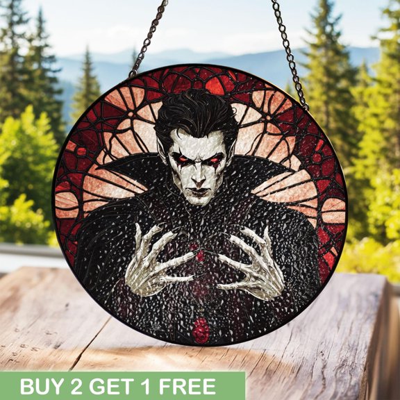 Gothic Vampire Stained Glass, Dracula Horror Window Decor, Dark Fantasy Suncatcher Gift For Halloween Fans, Gothic Home Decor Gift Friends
