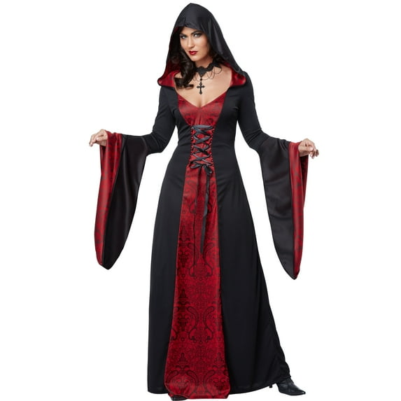 Gothic Vampire Witch Red & Black Floor Length Robe Adult Halloween Costume-Xl