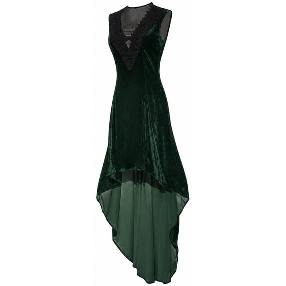 Gothic Velvet Dress Medieval Costume for Women Retro Halloween Party Outfit Spooky Stage Performance Apparel Vintage Gown for Events Green