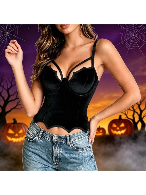 Gothic Velvet Tank Top for Women Dark Halloween Style Sleeveless Camisole with Unique Hemline and Edgy, Black, M