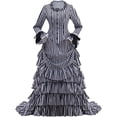 thumbnail image 1 of Gothic Victorian Bustle Dress Vintage Black and White Stripes Medieval Ball Gown Renaissance Costume for Women, 1 of 8