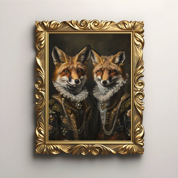 Gothic Victorian Fox Portrait Print, Dark Academia Art