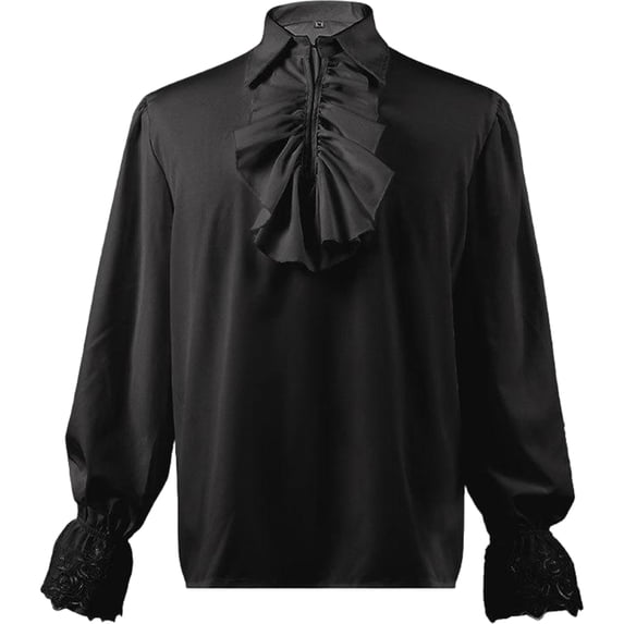 Gothic Victorian Ruffle, Shirt Medieval Pirate, Poet Blouse Long, Gothic Victorian Ruffle Shirt Medieval Pirate Poet Blouse Long Sleeve Historical Top for Costume Party, Black L