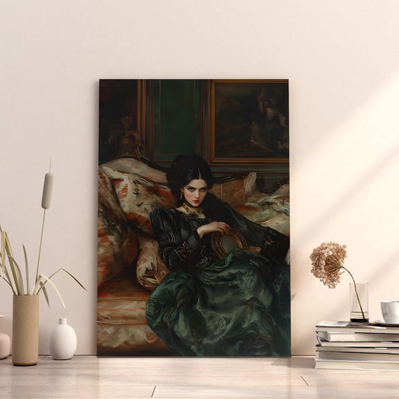 Gothic Victorian Woman Portrait Dark Vintage Style Wall Art Home Decor, 12x18 UNFRAMED