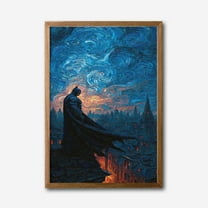 Gothic Vigilante Starry Night Canvas Wall Art  Unique Cityscape Painting Inspired by Van Gogh