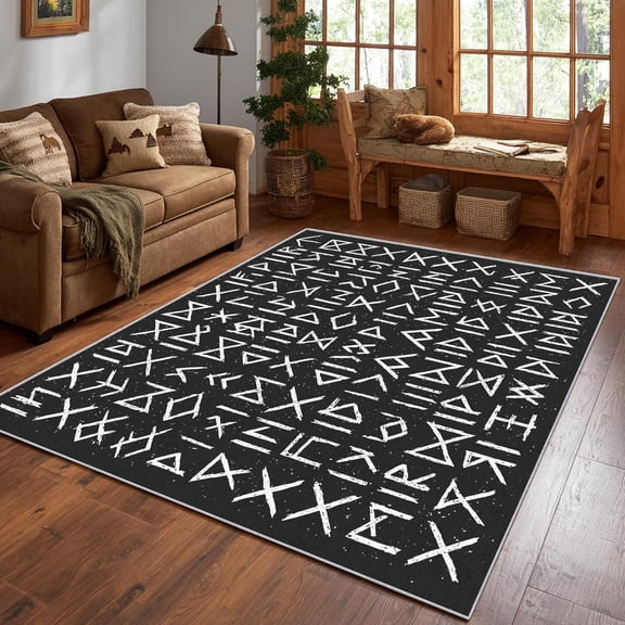 Gothic Viking Area Rug, Medieval Norse Pattern Carpet, Washable Non Slip Low Pile Soft Thin, Living Room Bedroom Study Office Entrance Home Decor Mat 2x3ft(Small)