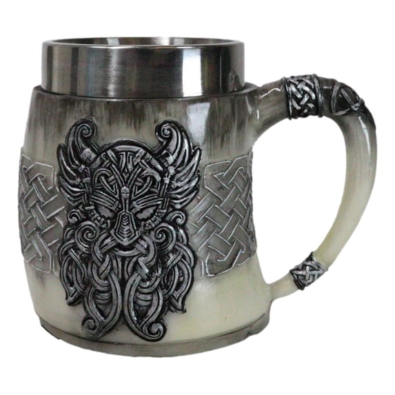 Gothic Viking Horned Warrior Danegeld Skull Tankard Mug 20oz With Hammer Handle