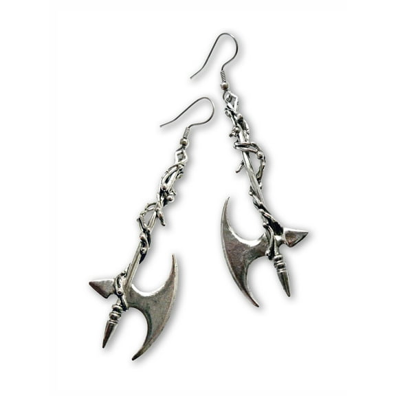 Gothic Vine Wrapped Executioner's Axe Medieval Renaissance Dangle Earrings by Real Metal #803