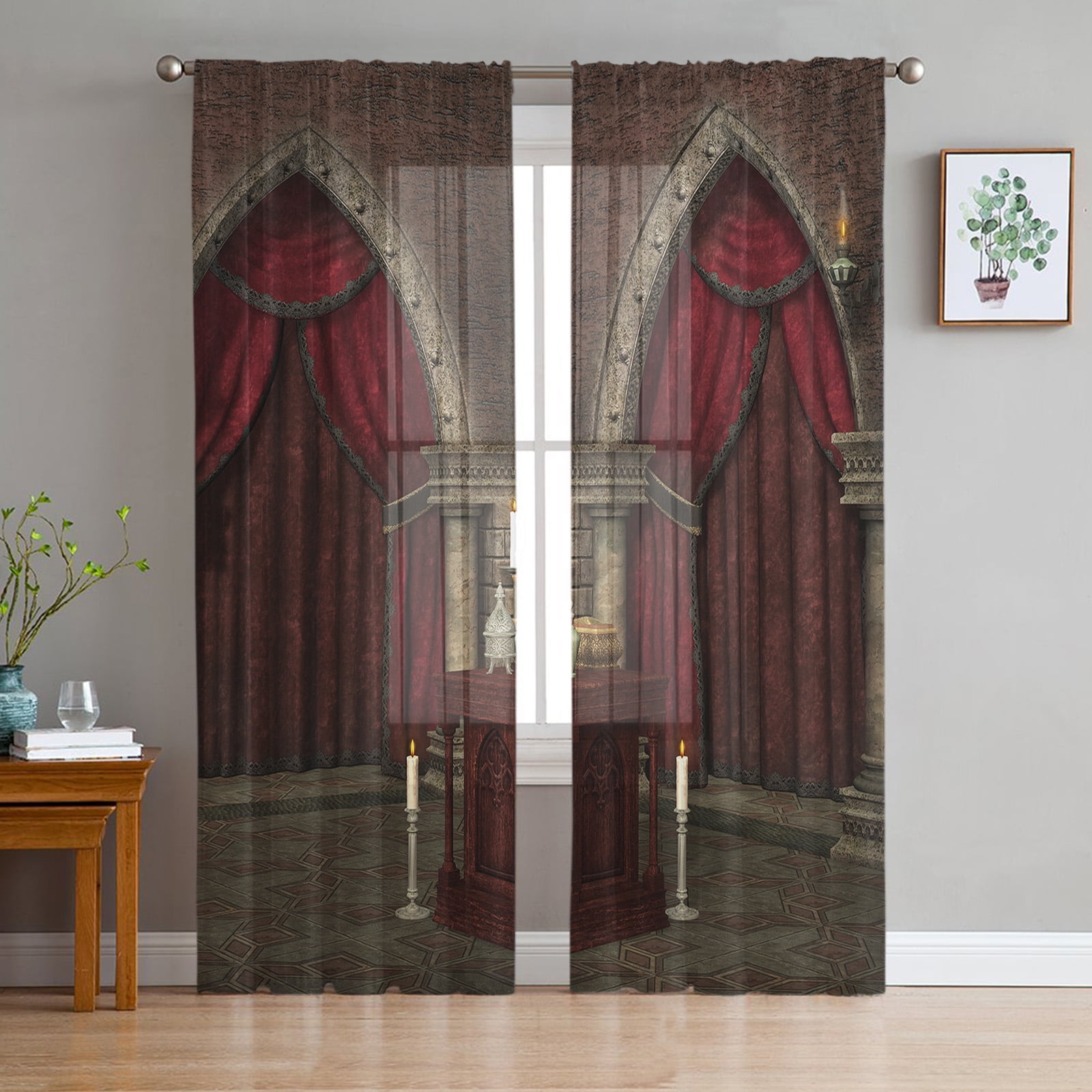 Gothic Vintage House Sheer Voile Curtains for Living Room Bedroom ...