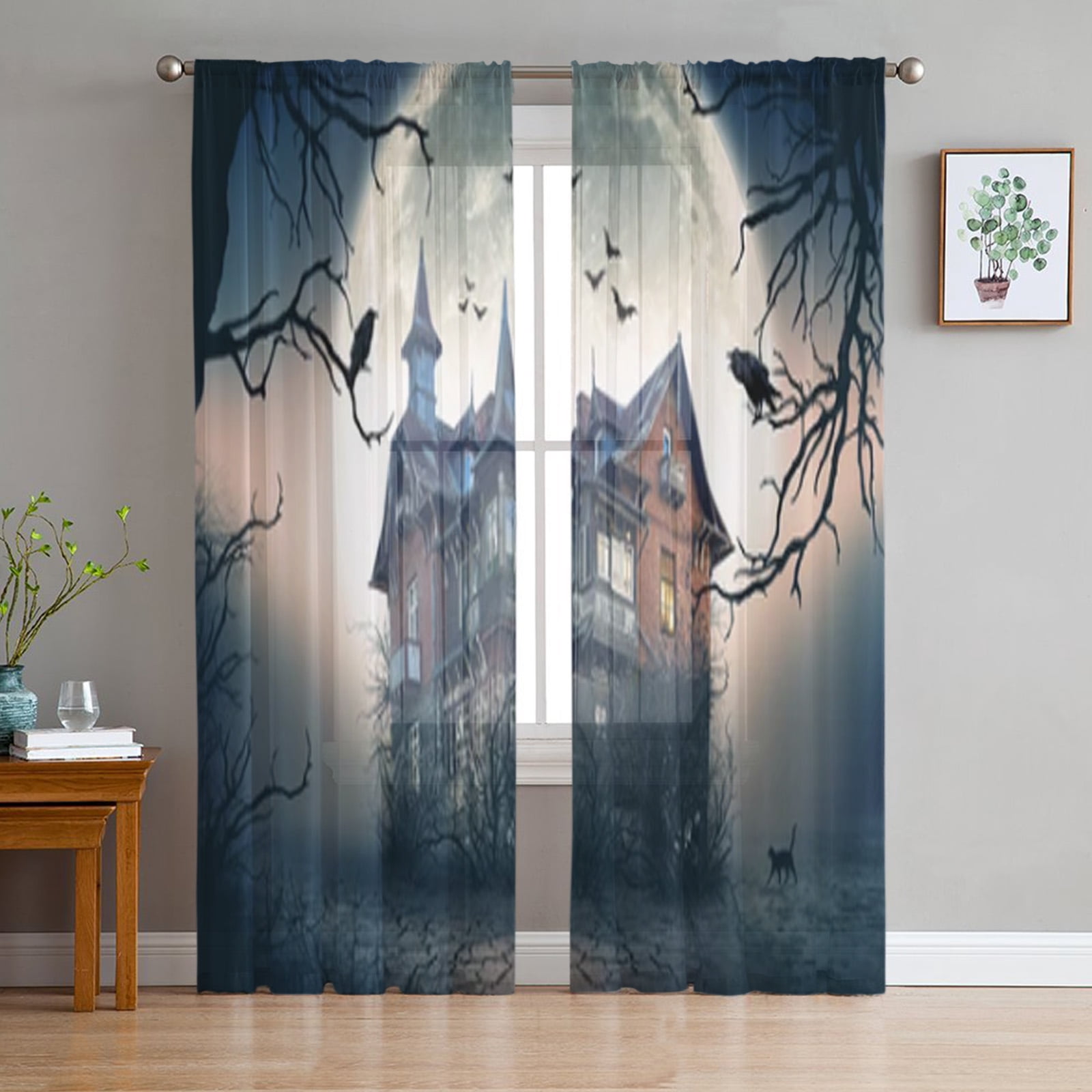 Gothic Vintage House Sheer Voile Curtains for Living Room Bedroom ...