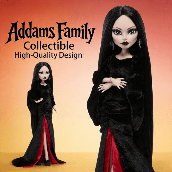 Gothic Wednesday Monster Doll Toys, Morticia Dark Queen Collector Figure with Elegant Black Velvet Dress, Movable Joints with Heels and Doll Stand, Spooky Home Decor, Birthday Gift for Fans