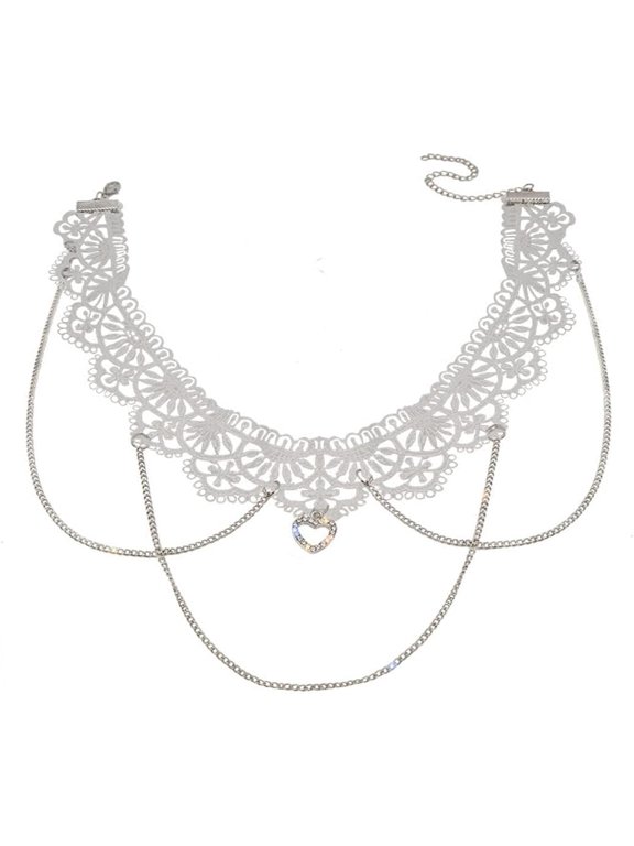Gothic White Lace Choker Necklace for Women,y2k Boho Heart Peral Choker Classic Goth Accessories Chokers Layered Necklaces Collars Pendant