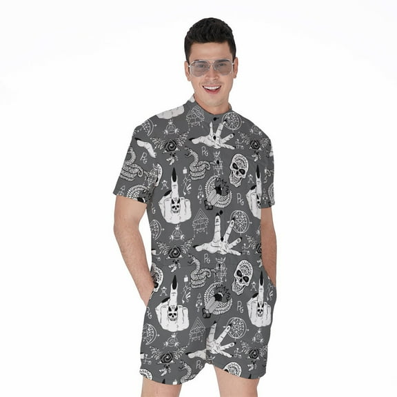 Gothic Wicca Curse Short Sleeve Men'S Rompers Casual Summer Jumpsuits Outfit
