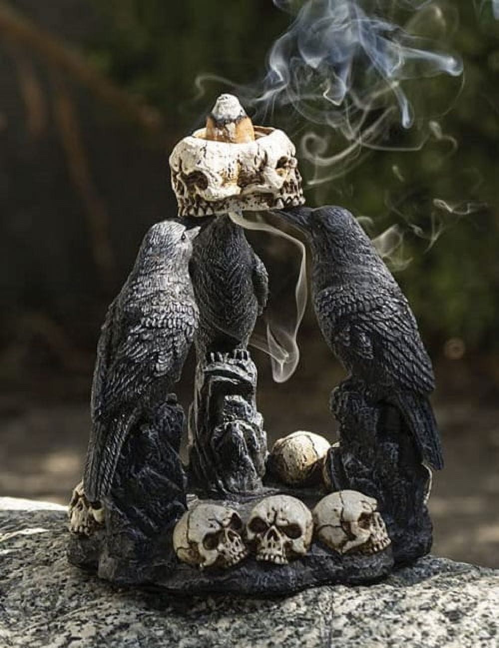 Gothic Wicca Quoth Trio Ravens Nevermore With Skulls Backflow
