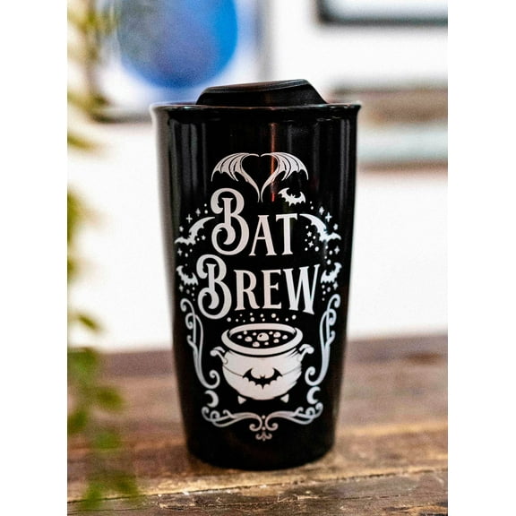 Gothic Wicca Sacred Bat Brew Magic Cauldron Ceramic Travel Coffee Mug Cup 12oz
