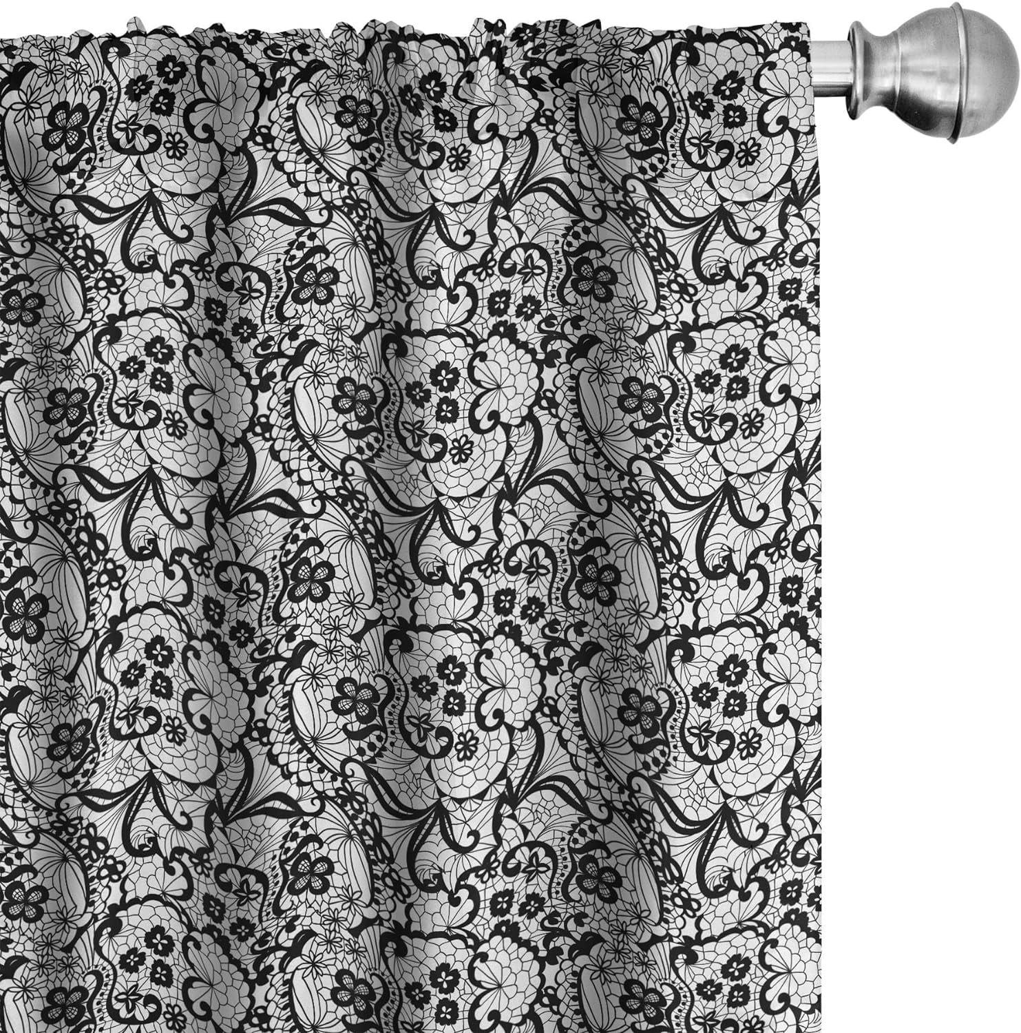 Gothic Window Curtains, Lace Pattern With Flowers Floral Classic
