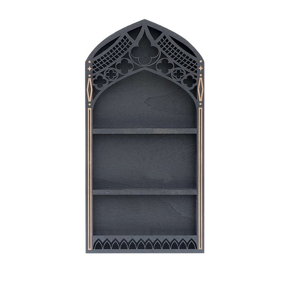Gothic Window Shelf Display for Wall, Wooden Storage Holder Trinkets Organizer for Home Bedroom Living Room