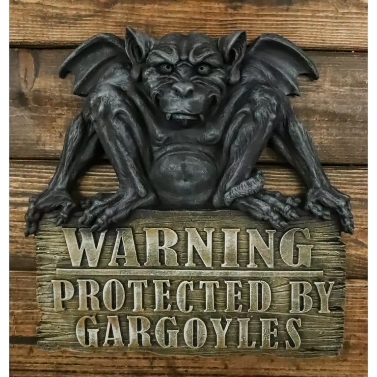 Gothic Winged Gargoyle On Warning Protected By Gargoyles
