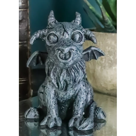 Gothic Winged Guardian Baby Goat Gargoyle Statue Faux Stone Resin Small 2.5"H