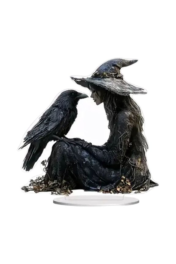 Gothic Witch And Crow Acrylic Ornaments Witch And Crow Acrylic Decor Desktop Ornaments Halloween Home Holiday Decorations