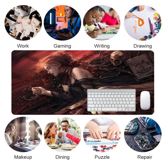 Gothic Witch Art Mouse Pad 31.5 x 11.82 inches Rubber Desk Mat for Office and Gaming
