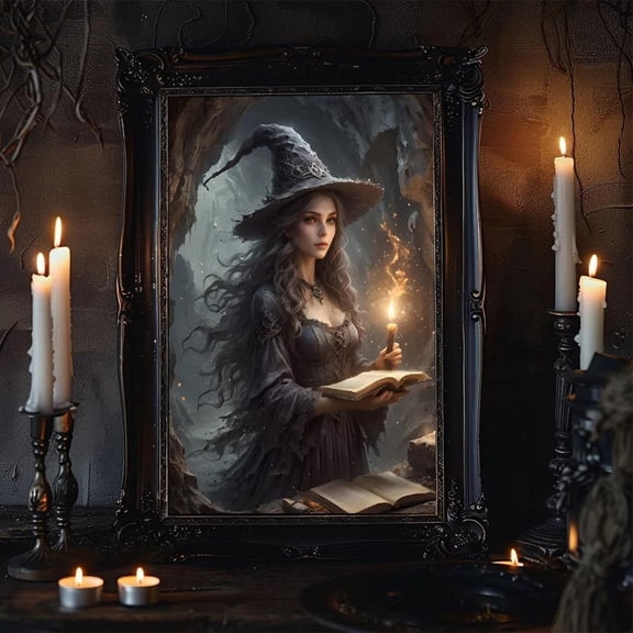 Gothic Witch Art Poster Dark Sorceress In Cave Home Decor, 24x36 UNFRAMED