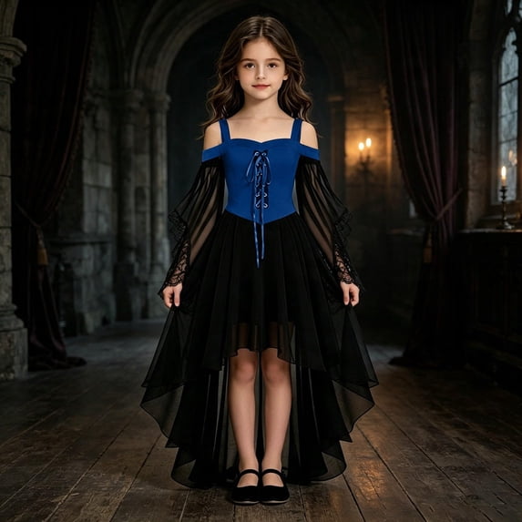 Gothic Witch Costume Dress Off Shoulder Renaissance High Low Gown Lace Up Vintage Evening Outfit For Halloween Party Juniors Teens