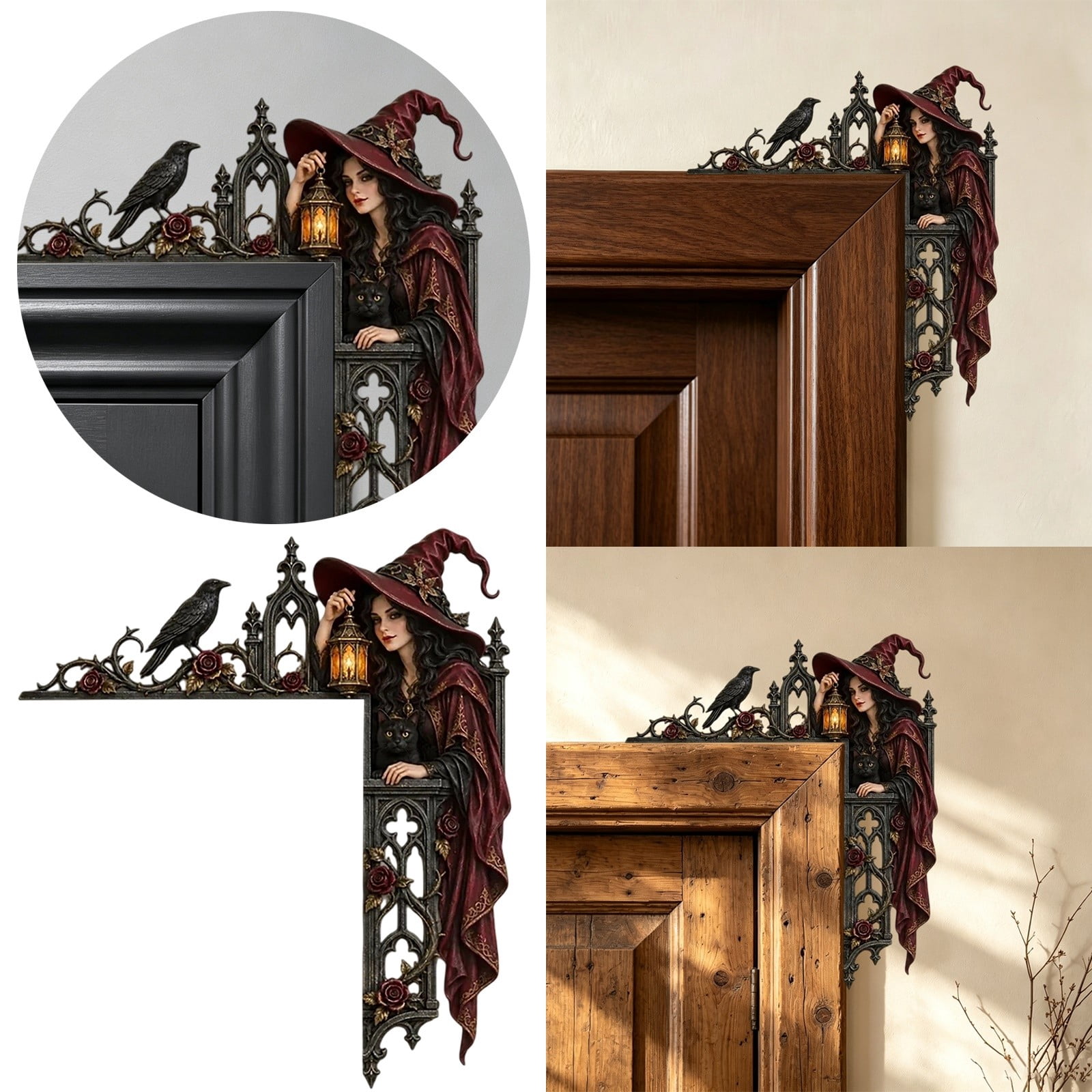 Corner Gothic Roses Gothic Witch Door Corner Sign, Flat Wooden L Shaped Wall Decor with ...