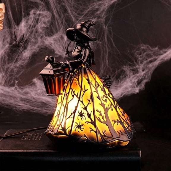 Gothic Witch Hat LEDs Standing Night Light with Warm Light, Lighting Decorations for Wiccans Party and Halloween Lovers, Mantel, Kitchen, Indoor Spooky Decor