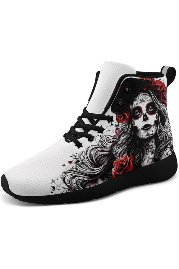 Gothic Witch Lady High-Top Fashion Sneakers, Lightweight Fabric Upper, EVA Sole, Round Toe, Lace-Up Breathable Fashion Shoes