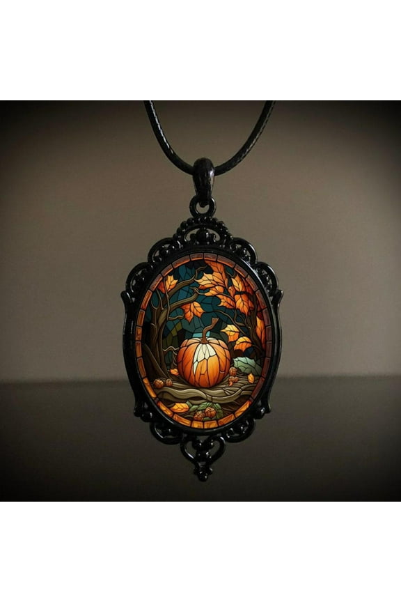 Gothic Witch Necklaces Cross Glass Pendant Necklace Oval Necklace Halloween Jewelry for Women