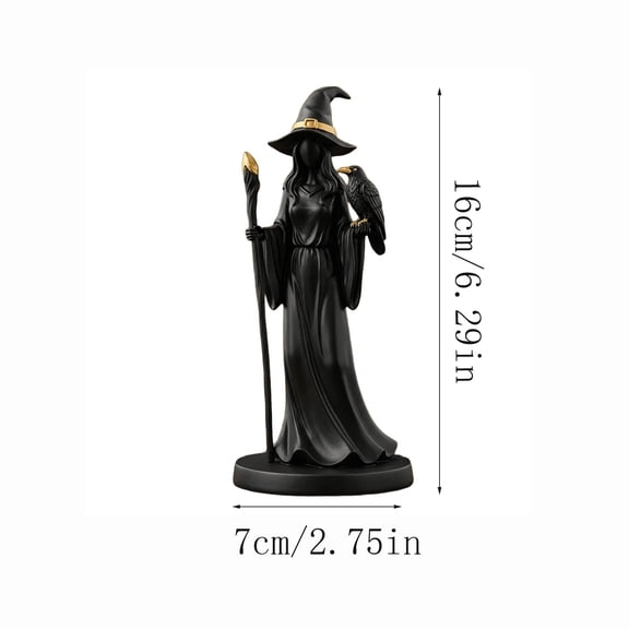 Gothic Witch and Raven Sculpture Black Resin Figurine for Year-Round Shelf & Fireplace Decor