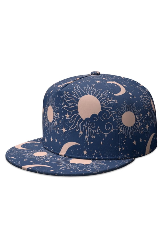 Gothic Witchy Aesthetic Baseball Cap - Flat Brim Adjustable Snapback Hat with Celestial Cosmic Design