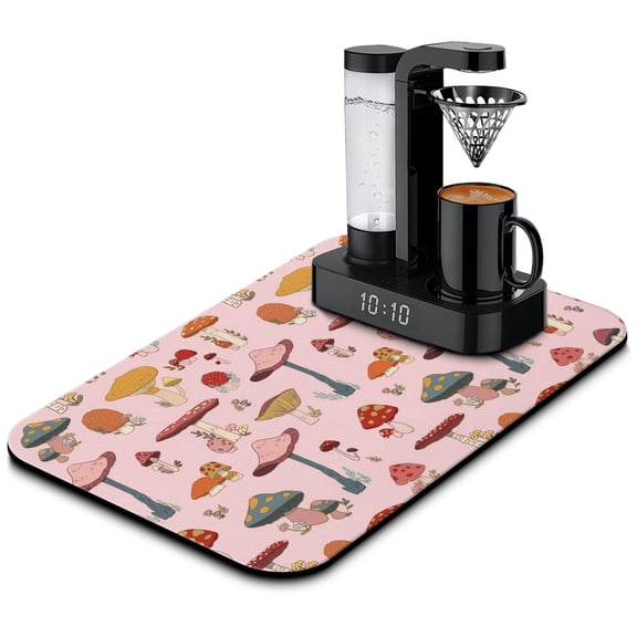 Gothic Witchy Mushroom Coffee Maker Mat 4-Layer Absorbent Mat, Psychedelic Mushroom Design, Perfect for Home Baristas