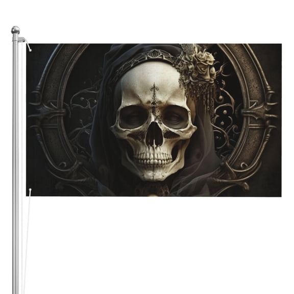 Gothic Witchy Skull Black Double Sided Flag 3x5FT Reversible Garden Flag Outdoor Decor for House, Porch, Lawn, Yard, Indoor Wall, Party Decoration