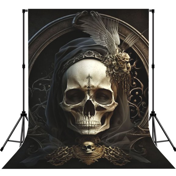 Gothic Witchy Skull Black Photography Backdrop 5x7Ft Background for Photo Studio Video Recording Birthday Party Wedding Home Decor