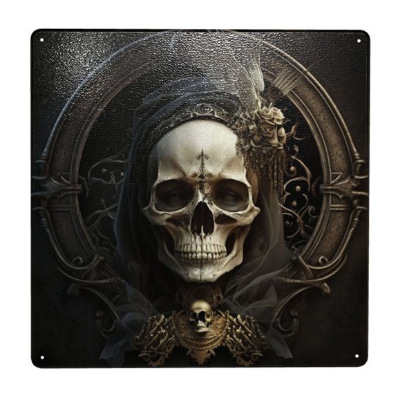 Gothic Witchy Skull Black Square Metal Sign 12x12 Inch Tin Sign Wall Decor Decorative Plaque for Bar, Cafe, Restaurant