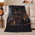 thumbnail image 1 of Gothic Witchy Study Scene Black Cat Alchemy Shelf, Mystical Pet Portrait Pattern, Warm Flannel Blanket for Living Room and Reading Nook, Cat Lovers Halloween Gift, Pet Lover Home Decor, 1 of 9