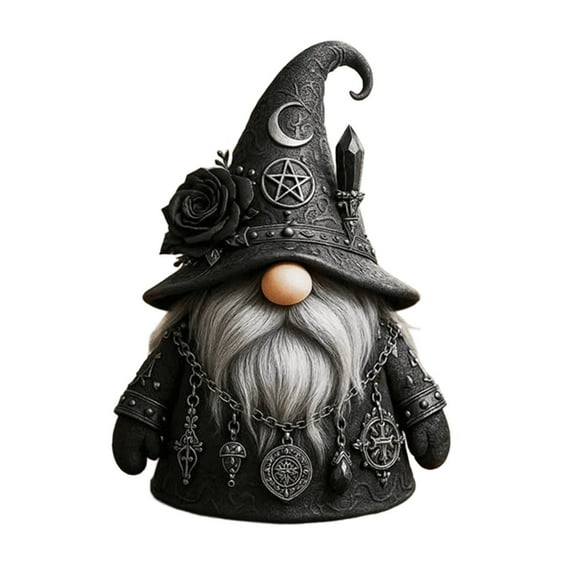 Gothic Wizard Gnome Figurine, Halloween Gothic Gnomes Collectible Fall Decor, Resin Wizard Statue for Indoor Scary Table Shelf Tier Tray Ornament, Spooky Home Decoration Gift