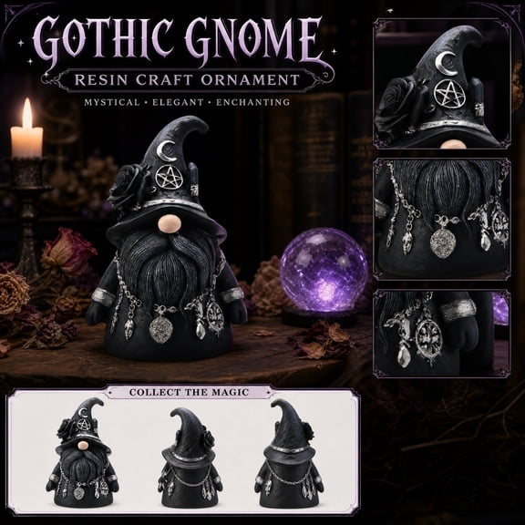 Gothic Wizard Gnome Resin Figurine, Mystical Dwarf Statue, Mini Occult Desktop Ornament for Shelf Table Home Decor,1PC
