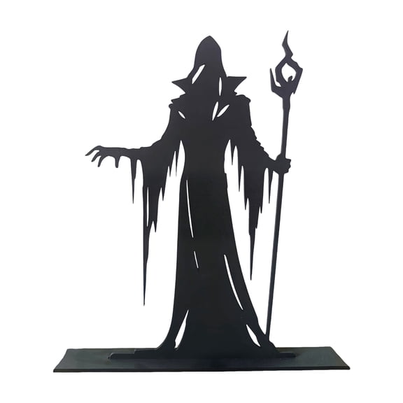 Gothic Wizard Resin Figurine With Staff, Matte Black Carved Statue, Solid Resin Tabletop Ornament For Halloween, Gothic Home Shelf, Mantel Decoration And Holiday Gift